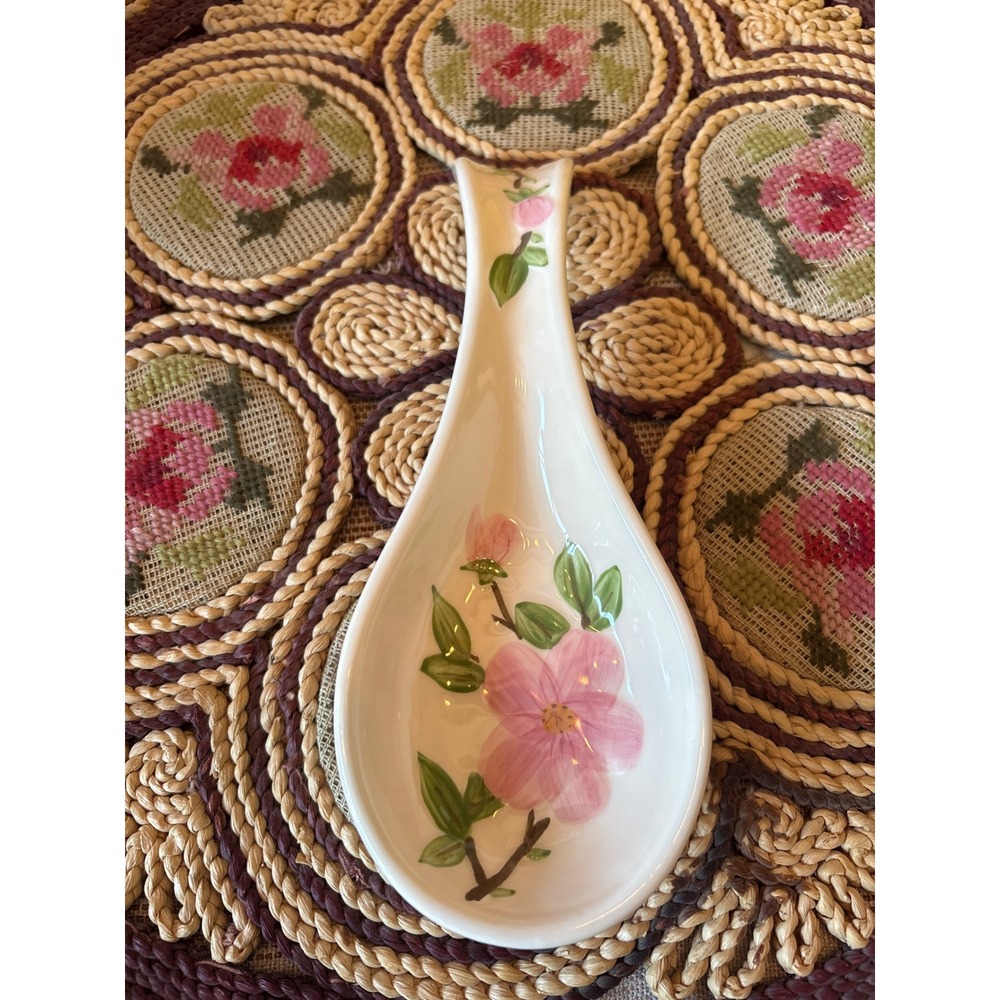 Franciscan Desert Rose Spoon Rest Handpainted Earthenware Pink Floral Cream